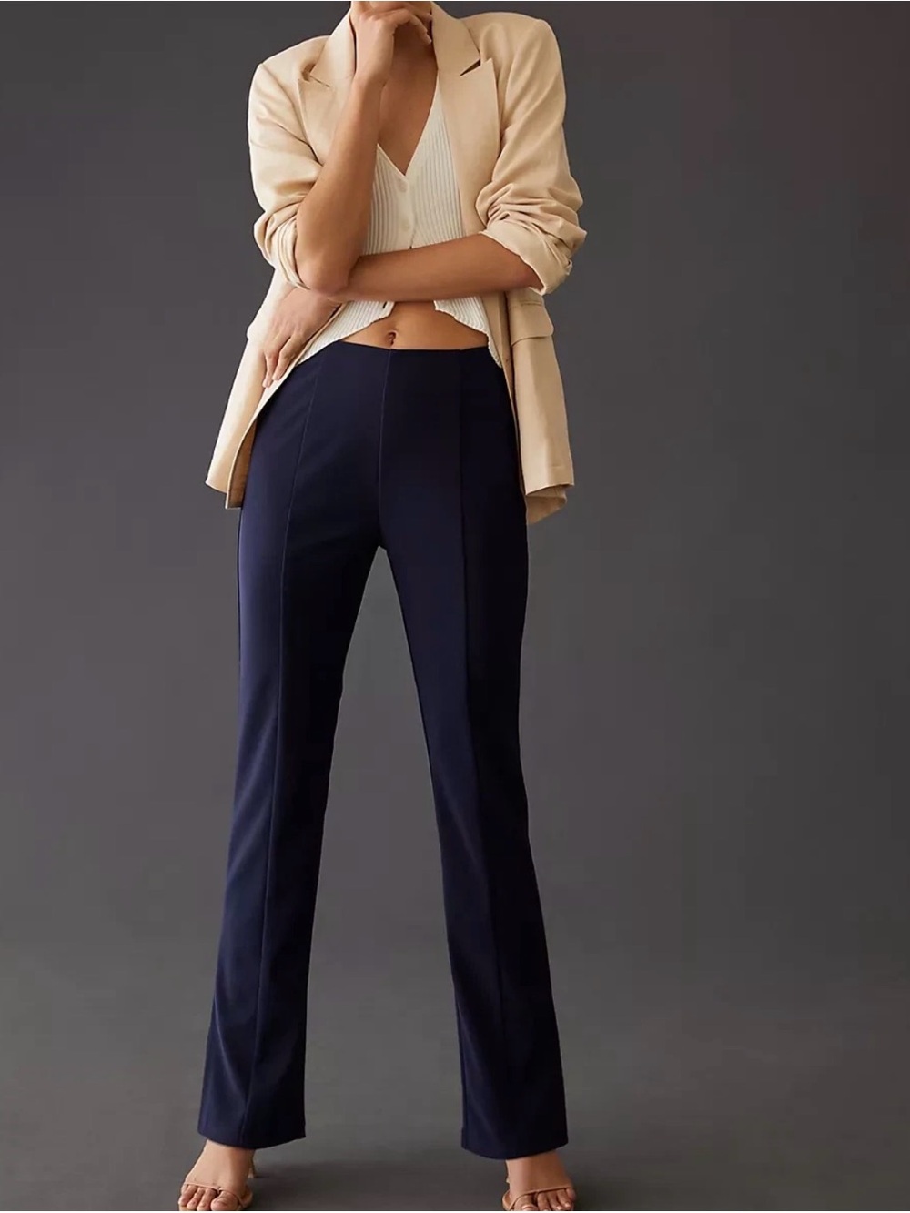 Anthro En Saison Limited Navy Straight-Seamed Split Hem Dress Pants Leggings XS